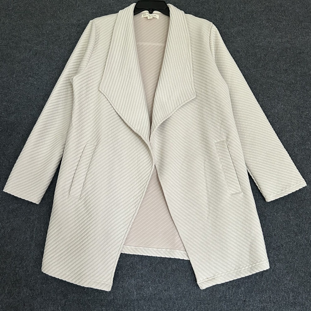 Cactus And Pearl Women's L Open Line Cardigan Sweater Cream Beige LS Textured